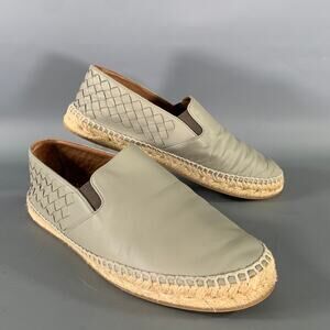 BOTTEGA VENETA Size 9 Grey Leather Woven Espadrille Flats